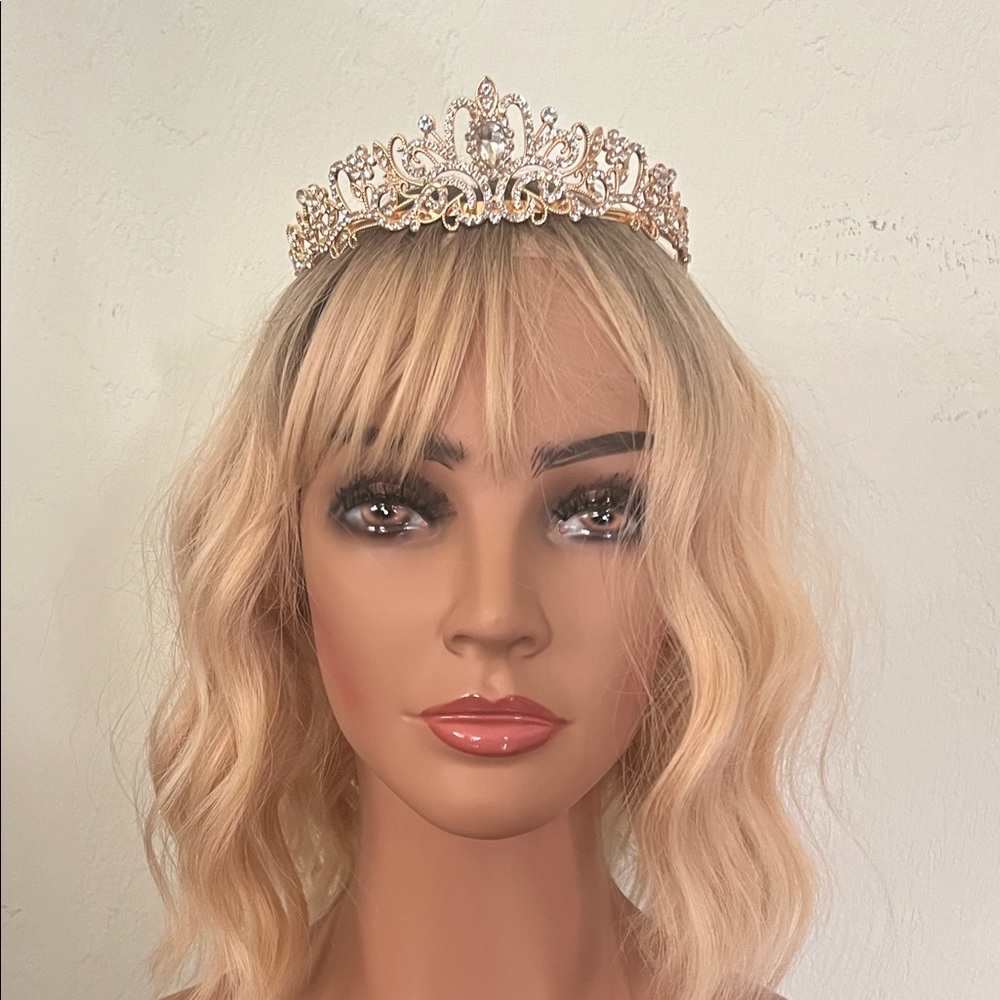 Wedding Crowns Elegant Gold Tiara with Rhinestones